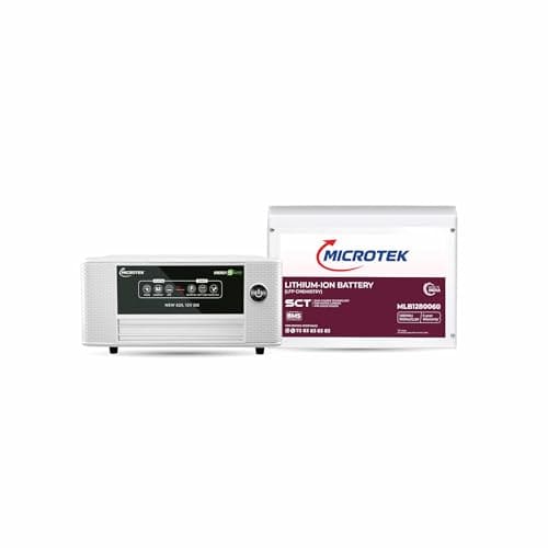 Best Overall: Microtek Combo – Energy Saver NEW 1225 (12V) Pure Sinewave Inverter 1115VA/925W + 100Ah LiFePO4 Battery (12.8V) | BMS Protected | Fast Charge | Power Backup for Home & Office