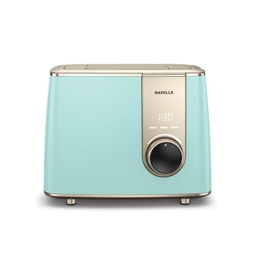 Best Overall: Havells Craft Pop Up Toaster | Touch Control Operation | 8 level Custom Browning Level| Live Cooking Timer | Defrost Mode | Reheat Mode | Intelligent Energy Saving Operation (Blue & Gold)