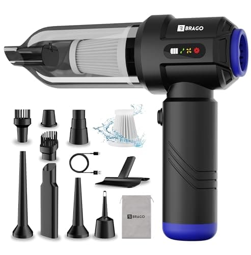 Best Overall: Brago TurboVac Cordless Vacuum Cleaner for Car & Home, 18500Pa Powerful Suction, 4-in-1 Portable Vacuum & Air Blower, 9600mAh Battery (40 Mins Runtime), 3-Speed BLDC Motor